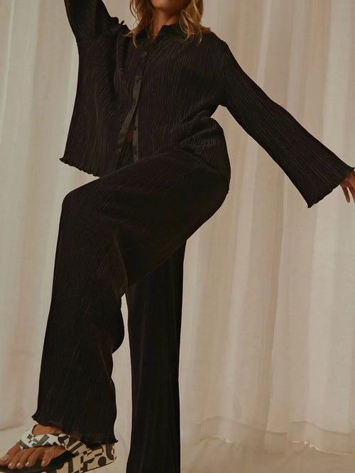 Button Up Long Sleeve Top and Pants Set