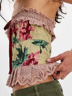 Floral Print Lace Trim Tube Top