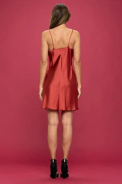 Solid Heavy Bias Cut Satin Slip Dress