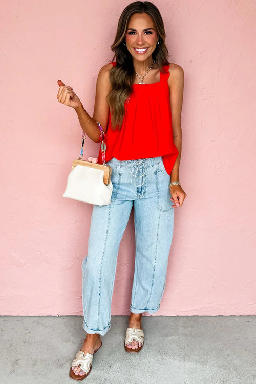 Lila's Stylish Barrel Stitch Drawstring Jeans