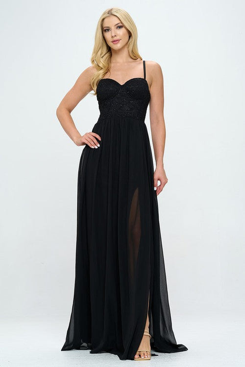 Lace Detail Bustier Floor Length Maxi Dress