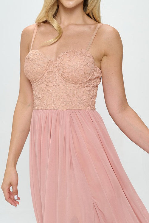 Lace Detail Bustier Floor Length Maxi Dress