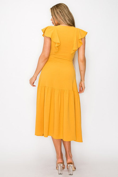 Long Dress With Short Ruffle Sleeves