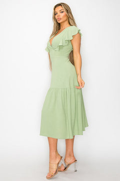 Long Dress With Short Ruffle Sleeves