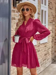 Long Sleeve Wrap Dress - Flattering Front Tie Design | Femstylo