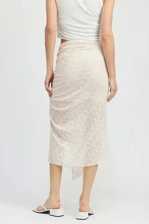 Nadia's Statement High-Slit Ruched Lace Skirt