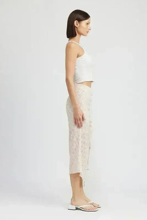 Nadia's Statement High-Slit Ruched Lace Skirt
