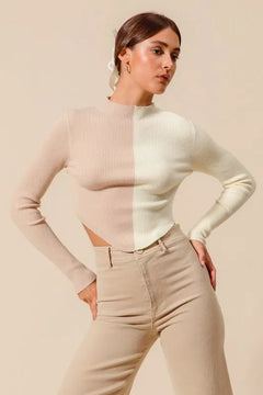 SO ME Color Block Fitted Crop Sweater Top