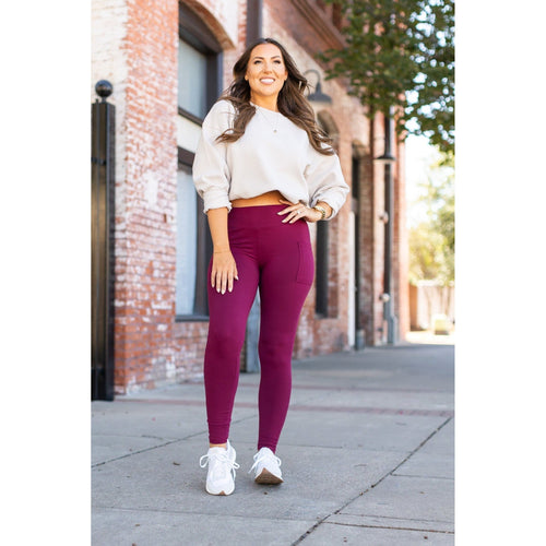 *Ready to Ship | The Maria - Maroon Full Length Leggings with Pocket - Luxe Leggings by Julia Rose®