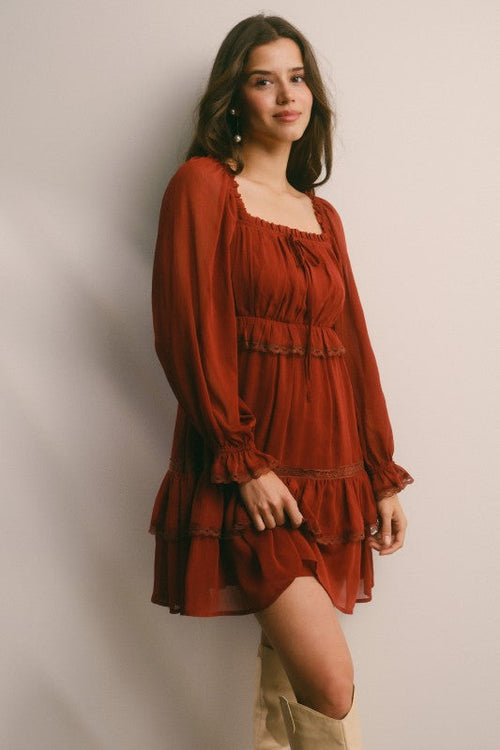 Crinkled Tiered Boho Mini Dress