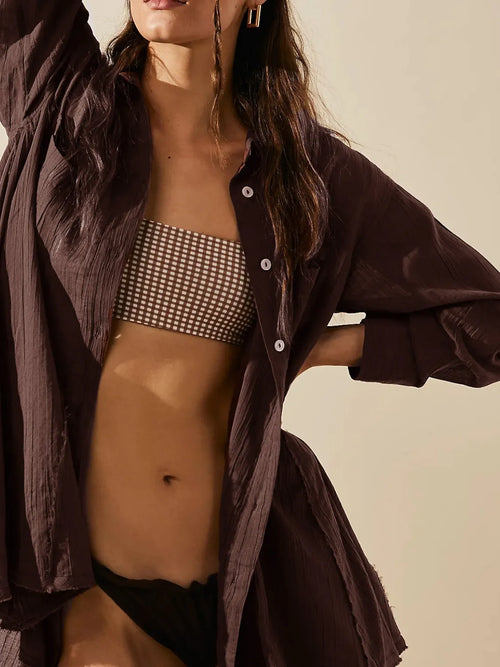 Textured Button-Down Shirt Dress