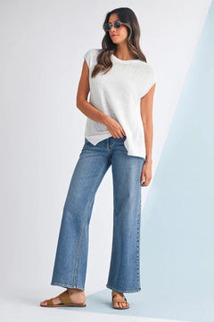 Sachet Pink Solid Color Side Slits Knit Tee