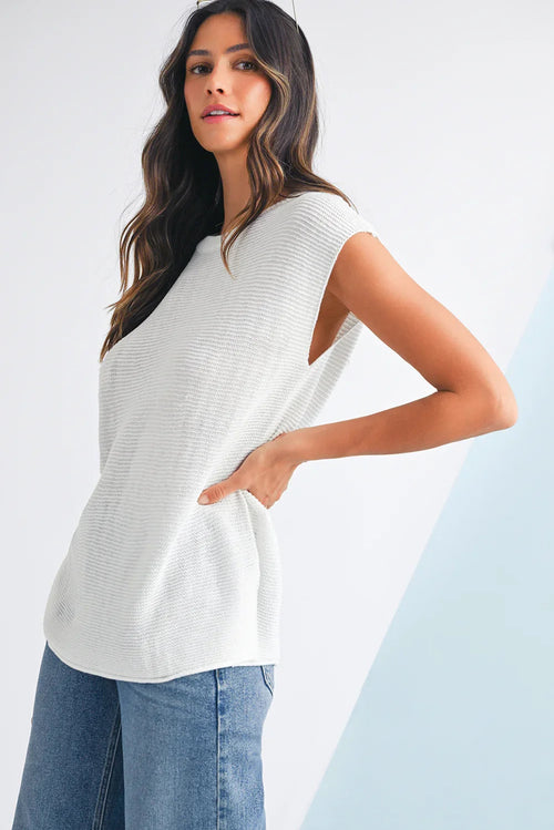 Sachet Pink Solid Color Side Slits Knit Tee