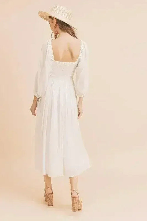 Aemi + Co Ruffled Smocked Square Neck Balloon Sleeve Dress