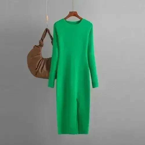 Autumn And Winter Long Sleeve Knitted Backless Round Neck Dress