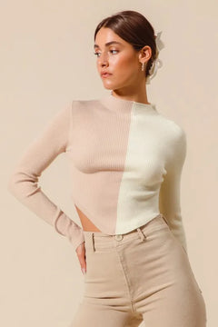 SO ME Color Block Fitted Crop Sweater Top