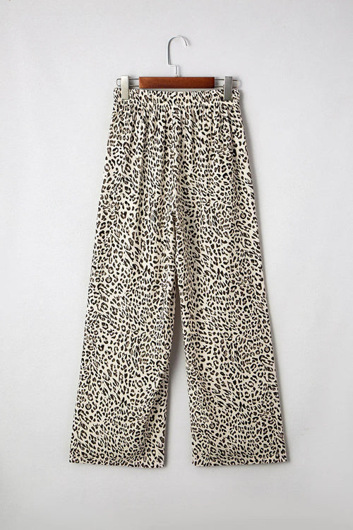 Brown Leopard Drawstring Loose Pants