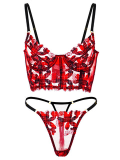 Red Tartan Flower Lingerie Set