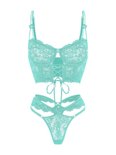 Green Pearls Flower Lingerie Set