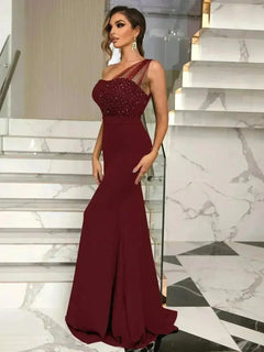 Rhinestone One-Shoulder Formal Dress – Elegant Evening Gown