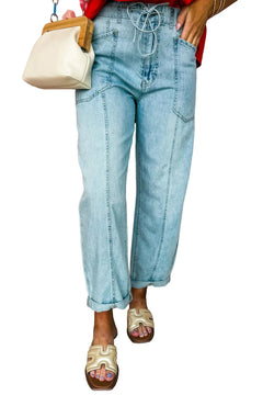 Lila's Stylish Barrel Stitch Drawstring Jeans