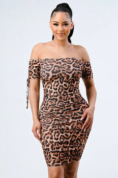 LEOPARD PRINT SHIRRING BODYCON DRESS