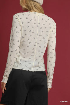 Umgee Bow Print Lightweight Knit Top