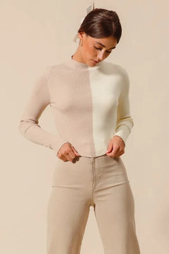 SO ME Color Block Fitted Crop Sweater Top