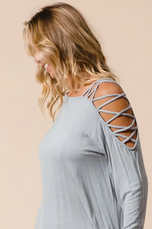 BiBi Jersey Knit One Shoulder Top with Criss Cross