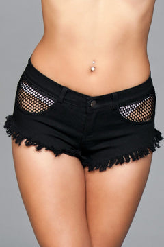 Jade's Edgy Mesh-Detail Denim Shorts