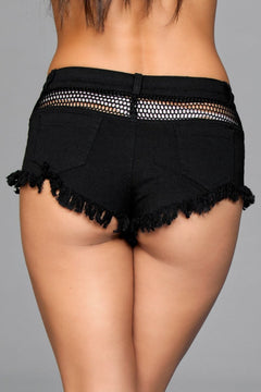 Jade's Edgy Mesh-Detail Denim Shorts