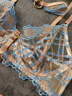 Sophia Blue & Beige Plaid Lingerie Set