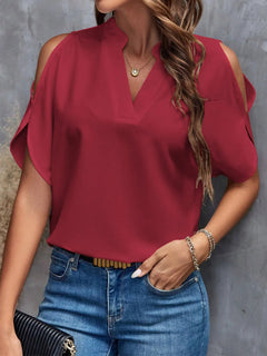 Cold Shoulder Notched Blouse