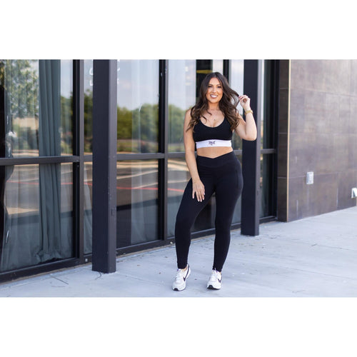 Ready to Ship | The Stephanie - Crossover BLACK Pocket Full Length Leggings