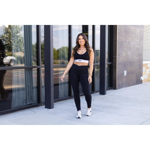 Ready to Ship | The Stephanie - Crossover BLACK Pocket Full Length Leggings
