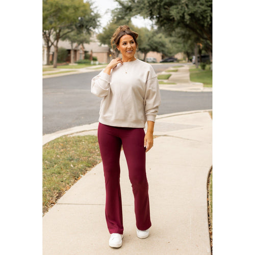 Ready to Ship | The Maeve - MAROON Bootcut Leggings with Pockets - Round 2