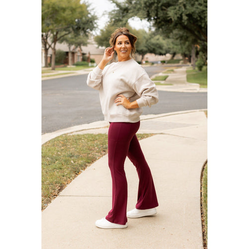 Ready to Ship | The Maeve - MAROON Bootcut Leggings with Pockets - Round 2
