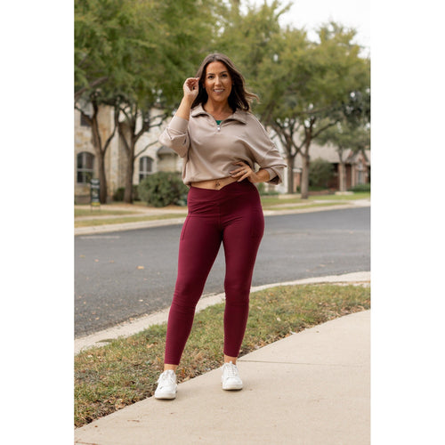 *Ready to Ship | The Molly - MAROON Crossover Full Length Leggings with Pockets - Luxe Leggings by Julia Rose®