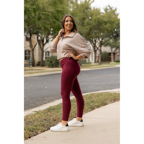 *Ready to Ship | The Molly - MAROON Crossover Full Length Leggings with Pockets - Luxe Leggings by Julia Rose®