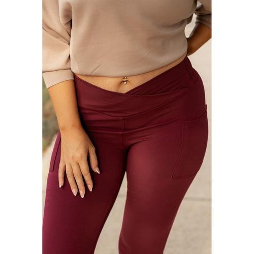 *Ready to Ship | The Molly - MAROON Crossover Full Length Leggings with Pockets - Luxe Leggings by Julia Rose®