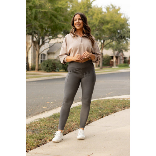 *Ready to Ship | The Caitlin - CHARCOAL Crossover Full Length Leggings with Pockets - Luxe Leggings by Julia Rose®