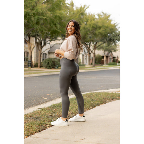 *Ready to Ship | The Caitlin - CHARCOAL Crossover Full Length Leggings with Pockets - Luxe Leggings by Julia Rose®