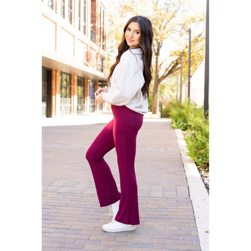 Ready to Ship | The Maeve - MAROON Bootcut Leggings with Pockets - Round 2