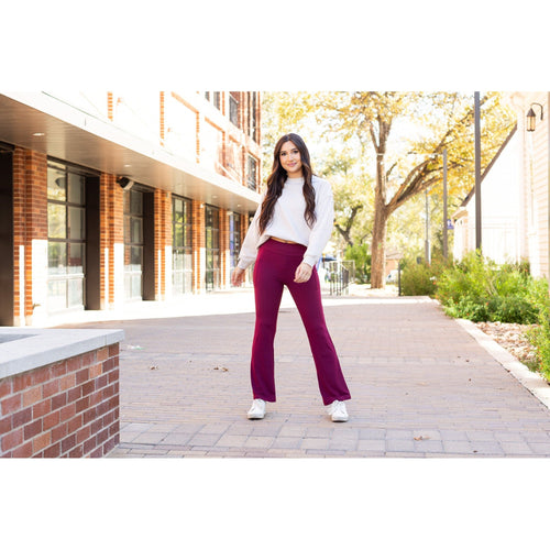 Ready to Ship | The Maeve - MAROON Bootcut Leggings with Pockets - Round 2