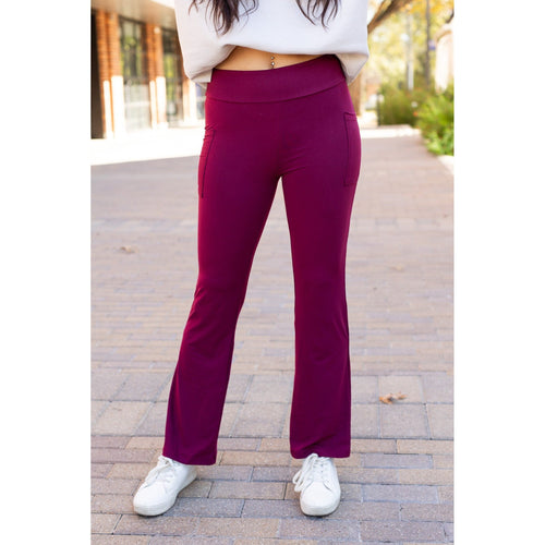Ready to Ship | The Maeve - MAROON Bootcut Leggings with Pockets - Round 2