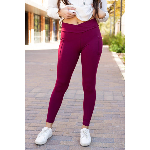 *Ready to Ship | The Molly - MAROON Crossover Full Length Leggings with Pockets - Luxe Leggings by Julia Rose®