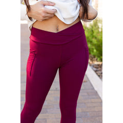 *Ready to Ship | The Molly - MAROON Crossover Full Length Leggings with Pockets - Luxe Leggings by Julia Rose®