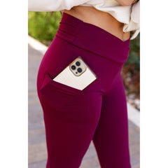*Ready to Ship | The Molly - MAROON Crossover Full Length Leggings with Pockets - Luxe Leggings by Julia Rose®