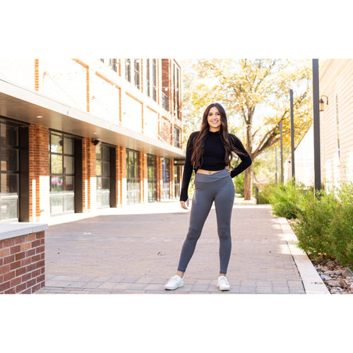 *Ready to Ship | The Caitlin - CHARCOAL Crossover Full Length Leggings with Pockets - Luxe Leggings by Julia Rose®