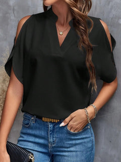 Cold Shoulder Notched Blouse